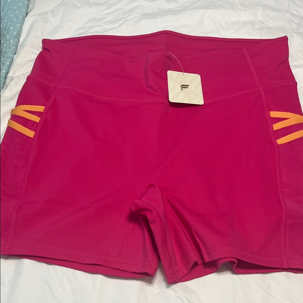 NWT Fabletics Pink Athletic Shorts with Orange Stripes